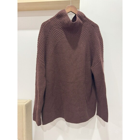 Naadam Womens M Burgundy Oversized Turtleneck Chunky Cashmere Ribbed Sweater